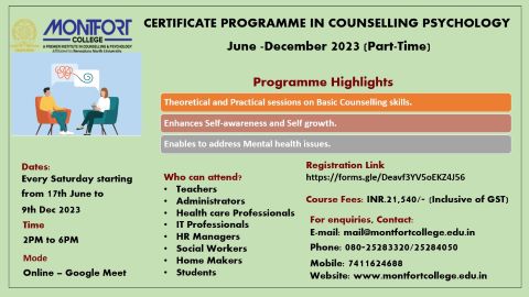 Certificate Programme in Counselling Psychology – Montfort College